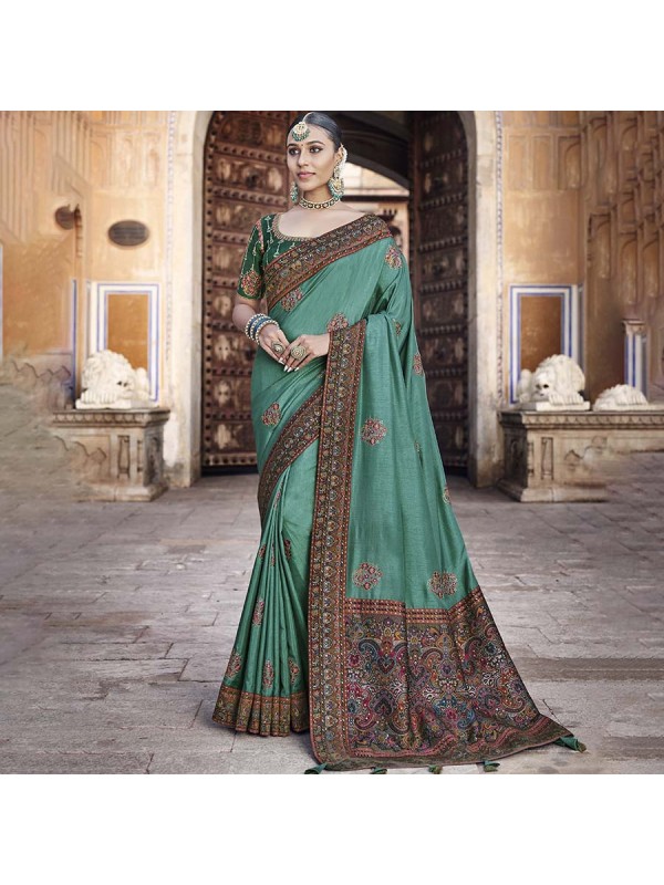 Ravishing Sea Green Dola Silk Designer Saree